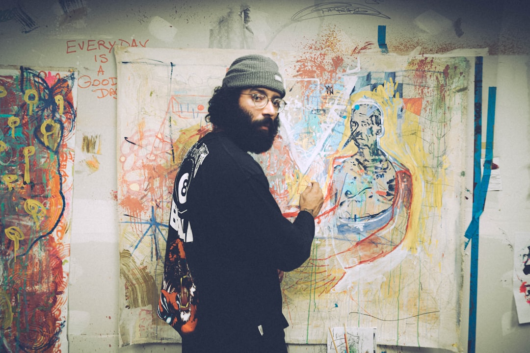 Artist painting on canvas